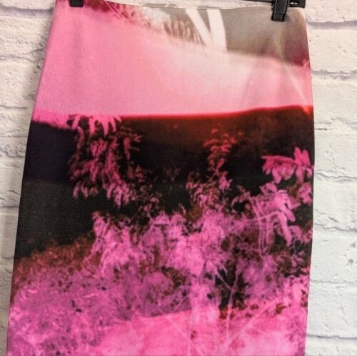 McQ Alexander McQueen Haze Pencil Skirt L Pink Red Bodycon Designer Colorful - Picture 3 of 7