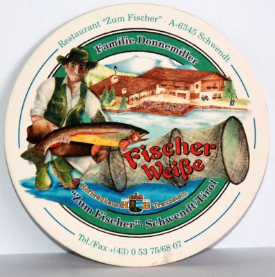 Beer mat Hofbrauhaus Traunstein-FISCHER WHITE