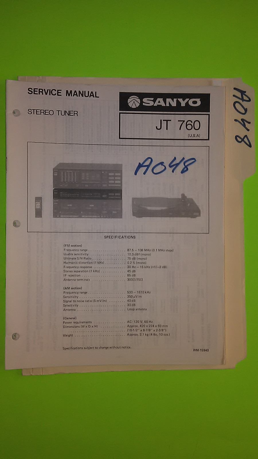 Sanyo jt 760 service manual original repair book stereo radio tuner