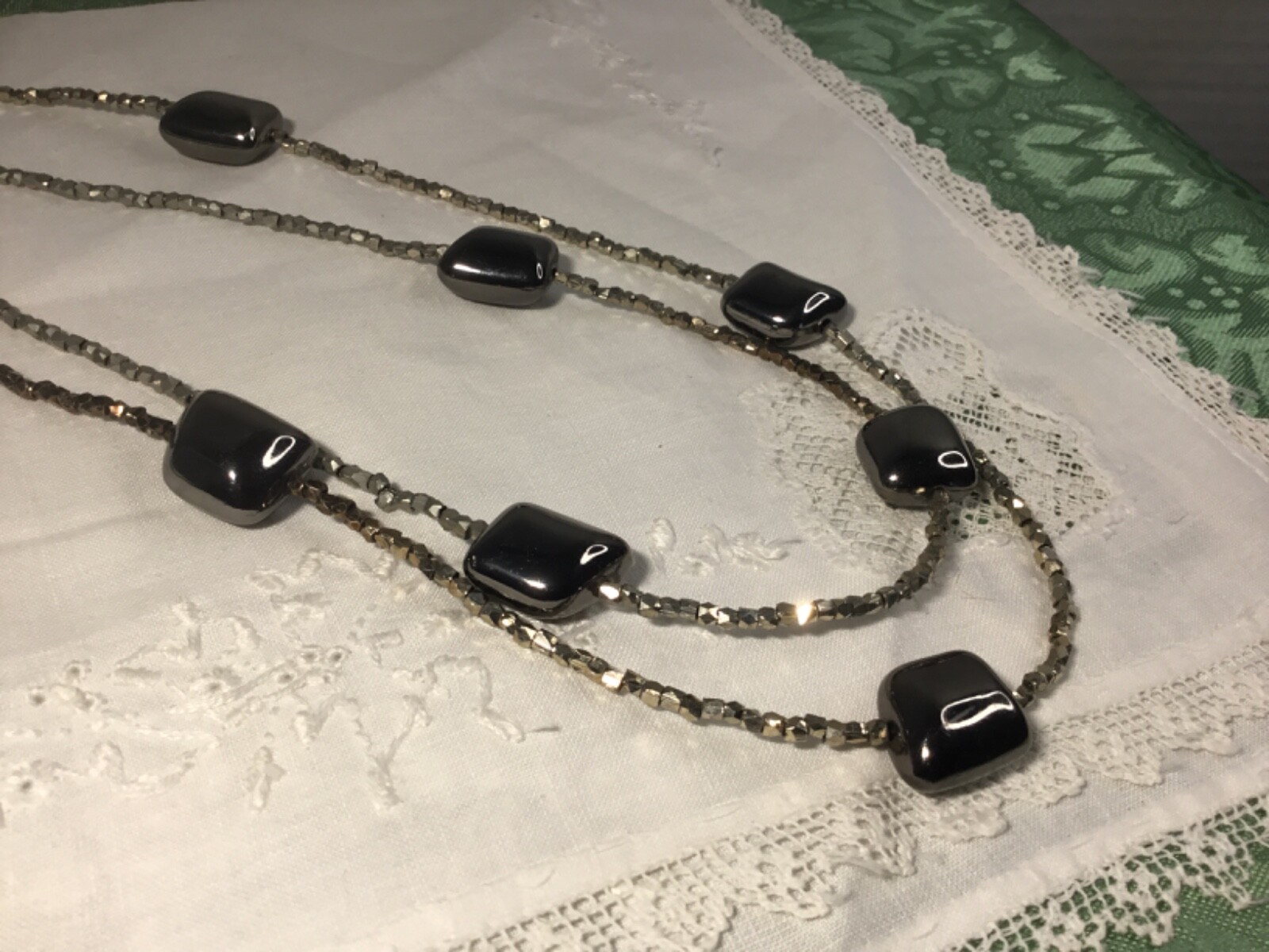 Chicos Dark silver tone Rectangular  bead necklac… - image 1