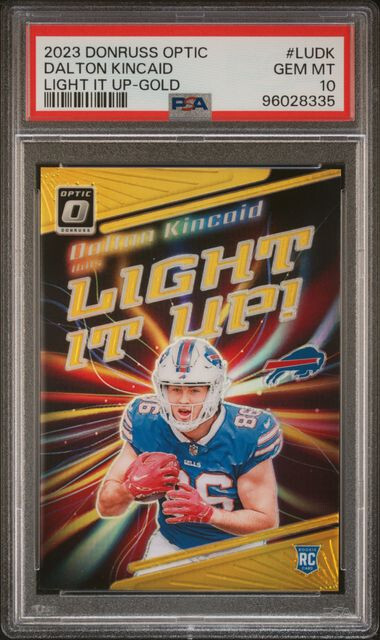 2023 Donruss Optic Dalton Kincaid Light It Up Gold /10 PSA 10 Rookie Bills POP 2