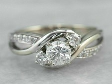 2 Ct Round Simulated 3 Stone Bypass Shank Engagement Ring 14K White Gold Finish
