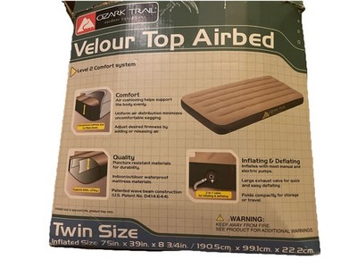 ozark Trail Outdoor Equipment   velour Top Air Bed - Open Box Twin Size 75 X39 