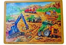 Wooden Jigsaw Tray Puzzle By Melissa & Doug, “Construction”, 16x12