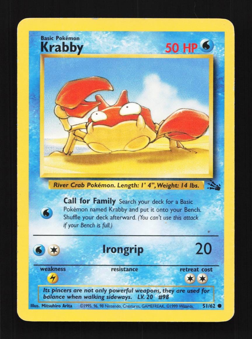 Krabby 51/62 MP Fossil English Pokemon Card TCG