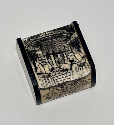Vintage Middle East Handmade Camel Bone Trinket Box Ring Box Velvet Lined Read