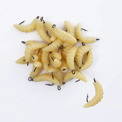 Rubber Maggots Fishing Bait Set with Hooks, Versatile Grub Lures for Bass, Trout