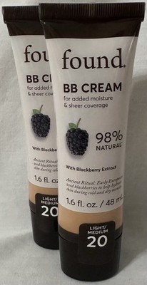 Two (2) Found BB Cream with Blackberry Extract, 20 Light/Medium, 1.6 fl oz