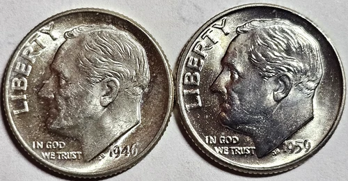 1946 1959D BU Silver Roosevelt Dimes (2 coins) Free Shipping