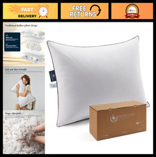 Luxury Goose Feather  Down Bed Pillow - 100 Cotton Shell, Medium Support, Stan