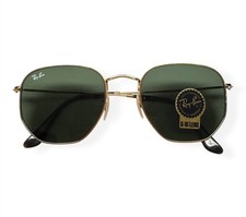 Ray-Ban Hexagonal Flat RB 3548-N 001 Sunglasses Polished Gold Green Glass 54mm