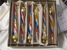 Vintage Lot of 6 West Germany Glass Spiral Icicle Ornaments in Box