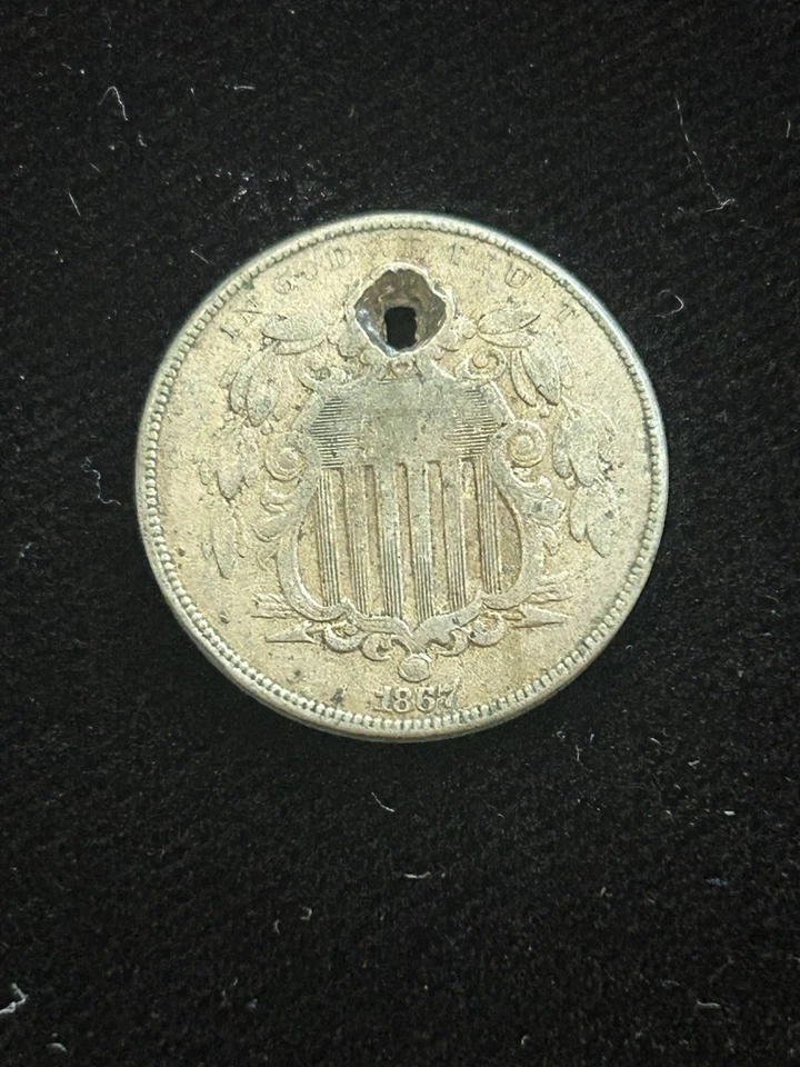 1867 RPD 5C Shield Nickel Holed Error No “S” In “Trust”. - Image 2 of 3