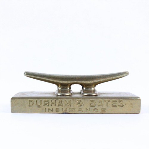 Vintage Boat Dock Brass Cleat Paperweight Advertising Durham & Bates Insurance