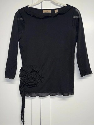 Elegant Black Ruffle Blouse. Woman s Medium, Second Hand