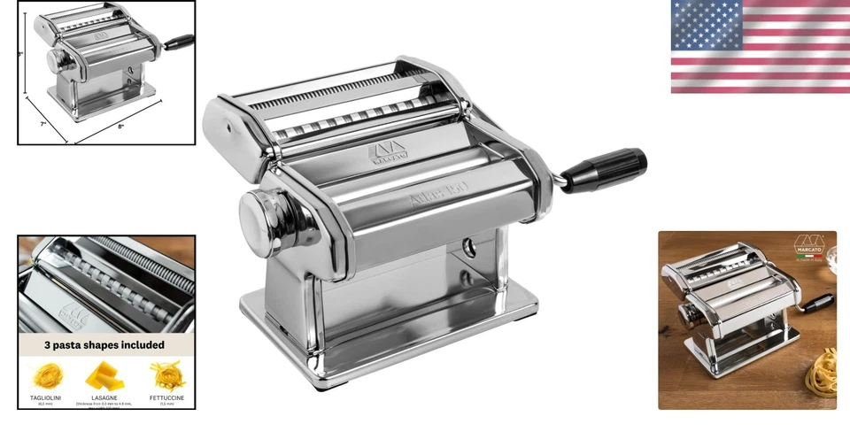 Authentic Italian Manual Pasta Maker - Chrome Steel, Makes Lasagna & Fettuccine - Image 2 of 4