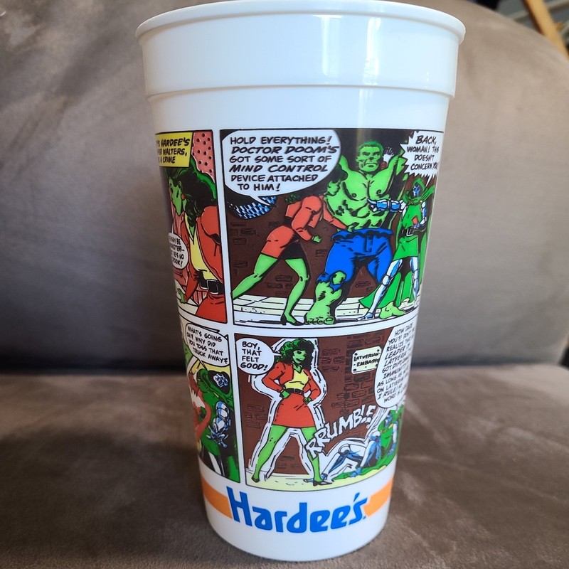 Vintage Hardee's Plastic Cup Marvel Comics Hulk She Hulk Green Team