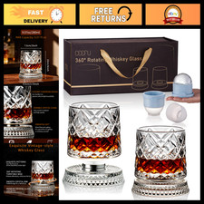 360 Spinning Whiskey Glasses Set of 2 with Gift Box - Unique Home Bar Decor