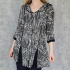 Lange Bluse Biba 40 L Geknöpft  Longtop Schwarz Weiß 3/4 Ärmel Klassisch