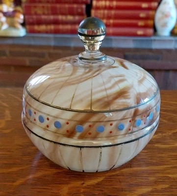 Antiker Art Deco farbiger Glas Schminktisch Topf 4,75 x 4,5 cm
