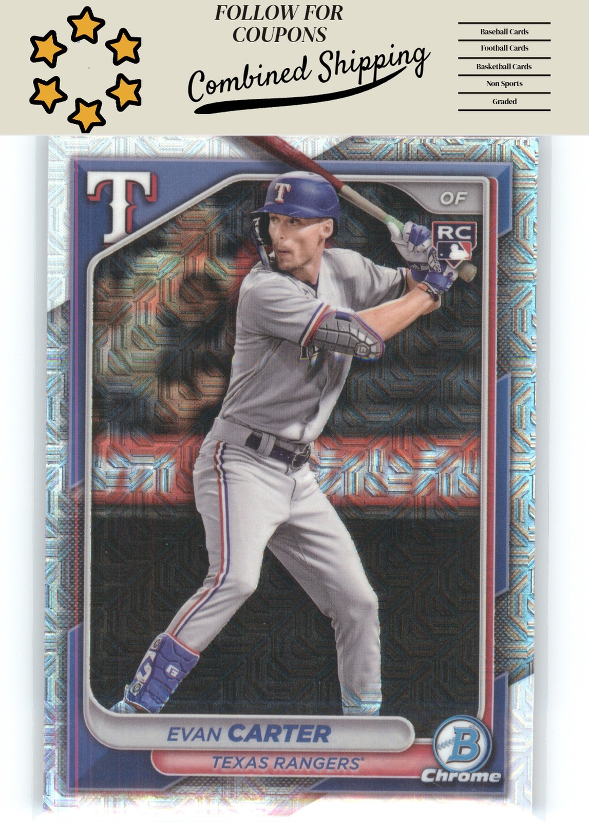 2024 Bowman Chrome #65 Evan Carter Mojo Refractors