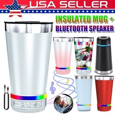 Stainless Steel Bluetooth Tumbler 16oz Bluetooth LED Speaker Cup FM Radio USB TF