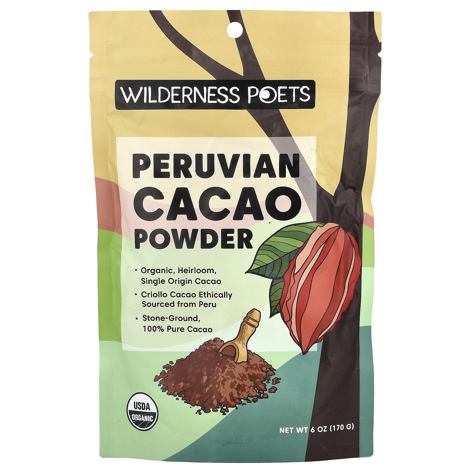 Wilderness Poets Arriba Nacional Cacao Powder 6 унций 170 г Без глютена органический 2990₽