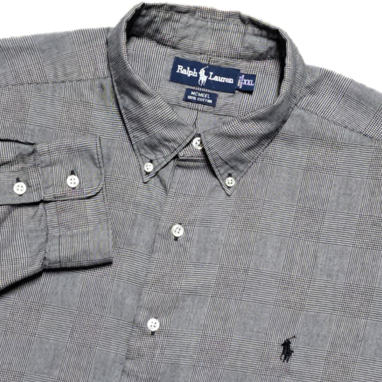 VTG Polo Ralph Lauren Glen Plaid Black Houndstooth Long Sleeve Shirt Mens 2XL