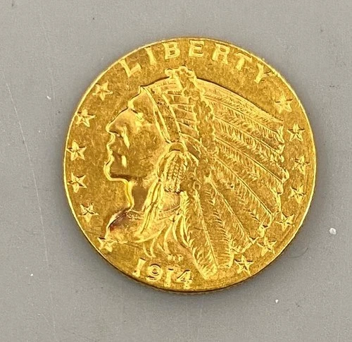 1914 D US $2.50 Gold Indian Coin .1209AGW XF+ L24180