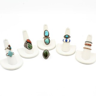 Southwest Sterling Turquoise Red Coral Lapis 3.75 9.5 Ring Lot of 10 #S4572 1