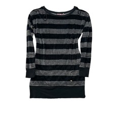 Vintage Juicy Couture striped velour long sleeve dress with gold emblem detail