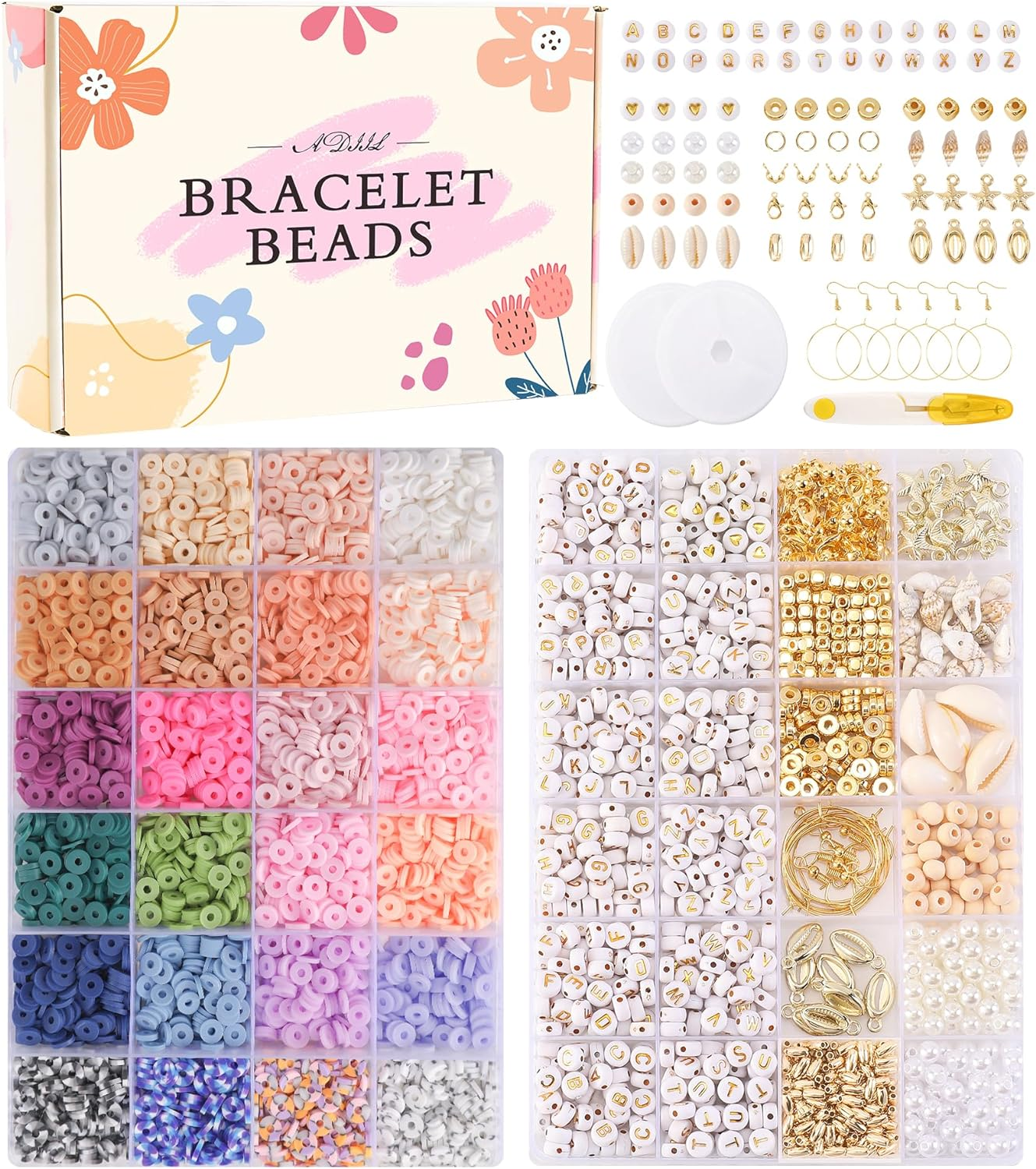 7200 Pcs 24-Color 6mm Clay Heishi Beads Kit for DIY Bracelets  
