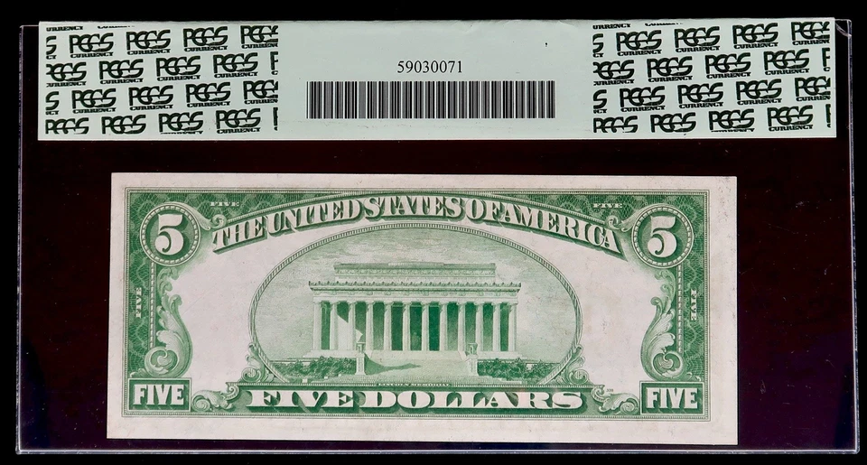 1928 A $5 Dollar Federal Reserve Note Boston PCGS 58 PPQ Numeric (1) A15770689A - Image 2 of 2