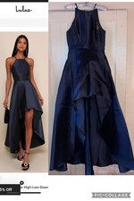 New Lulus Broadway Show Navy Blue High-Low Gown Size Small Classic Pockets Zip