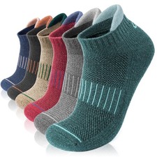 6 Pairs Merino Wool Ankle Socks for Men Women, Striped, Hiking, Running, Medium