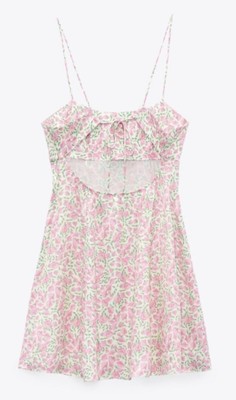 Zara Pink Green Satin Effect Floral Print Flowy Dress Size XL | eBay