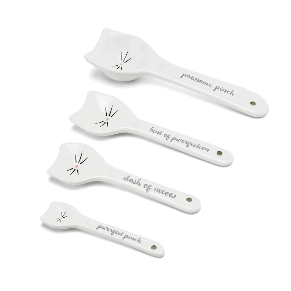 White Cat Measuring Cups & Spoons Gift Set – Ceramic Kitchen Tools for Cat Lo... - Image 4 of 4