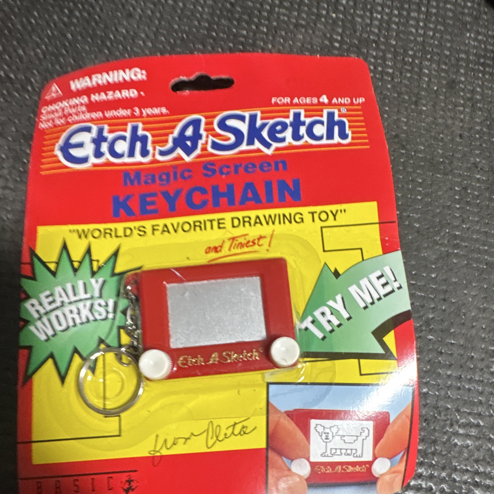 Etch A Sketch Magic Screen Plastic Keychain Key Ring Red White Toy Theme