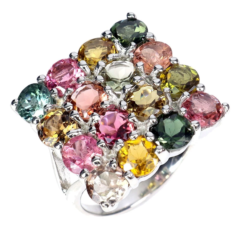 925 Anello Argento Sterling Rotondo Tormalina 4.5mm Naturale Gemma Taglia 7.5 - Immagine 2 di 4