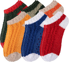 6 Pairs Fuzzy Ankle Socks for Women Warm Cozy Non Slip Slipper Socks