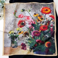 100% Silk Scarf Women Vintage Flower Kerchief 20" Small Square Bandana A13