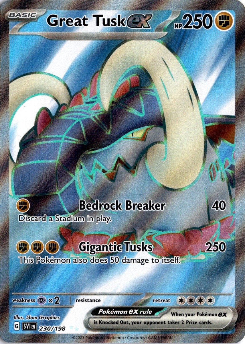 great tusk pokemon card value Amazon.com: Pokemon - Great Tusk ex 230/198 - Scarlet & Violet - Ultra Rare main image 1