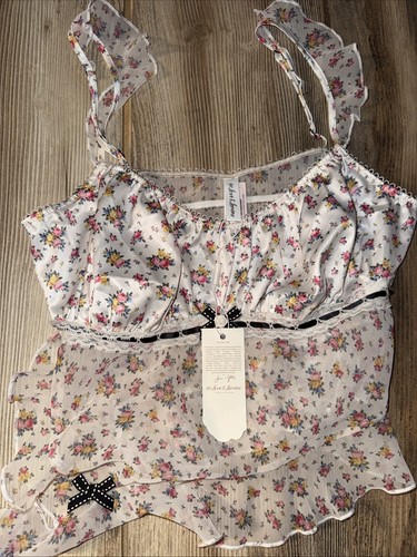 NWT For Love & Lemons Sz L Samantha Sleep Top Floral Satin - Picture 15 of 15
