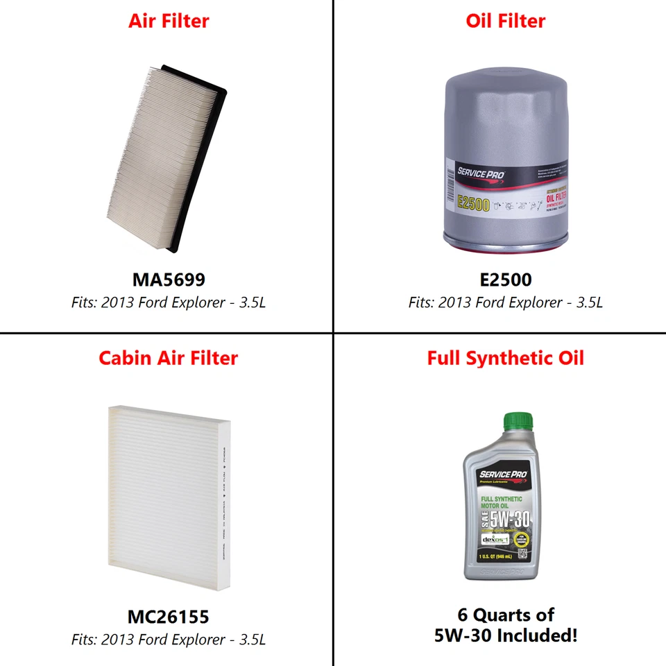 2013 Ford Explorer 3.5L Complete Oil, Air & Cabin Filter Kit (5W-30) - Изображение 2 из 4