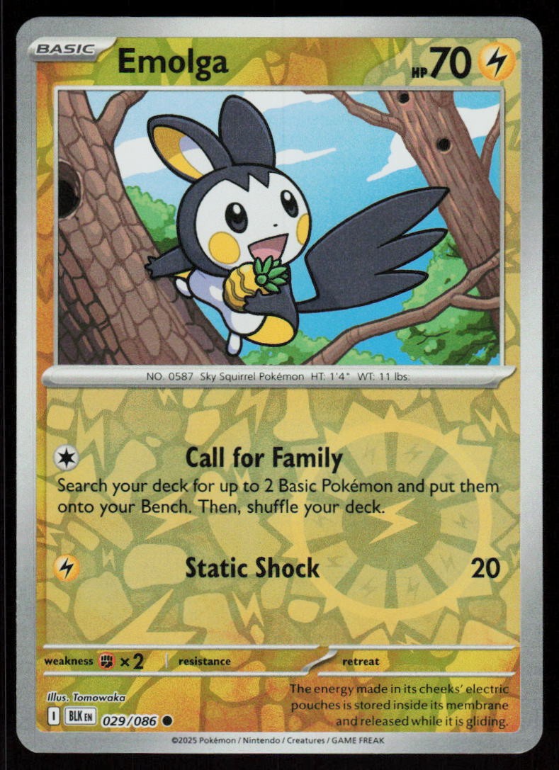 Emolga 029/086 Common Black Bolt Pokemon Reverse Holo Near Mint