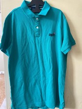 Image of Superdry Men's Turquoise Polo Shirt L Regular Short Sleeve Collared Button Logo