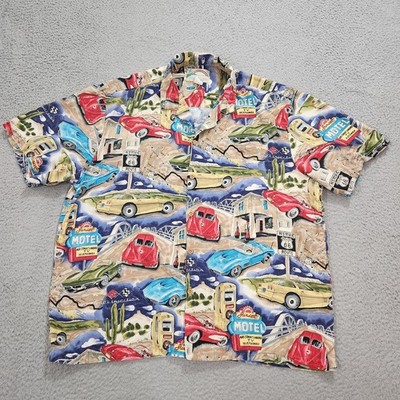 Vintage Paradise Found Shirt Mens XL Button Up Corvette Sunset Motel Rayon 90s
