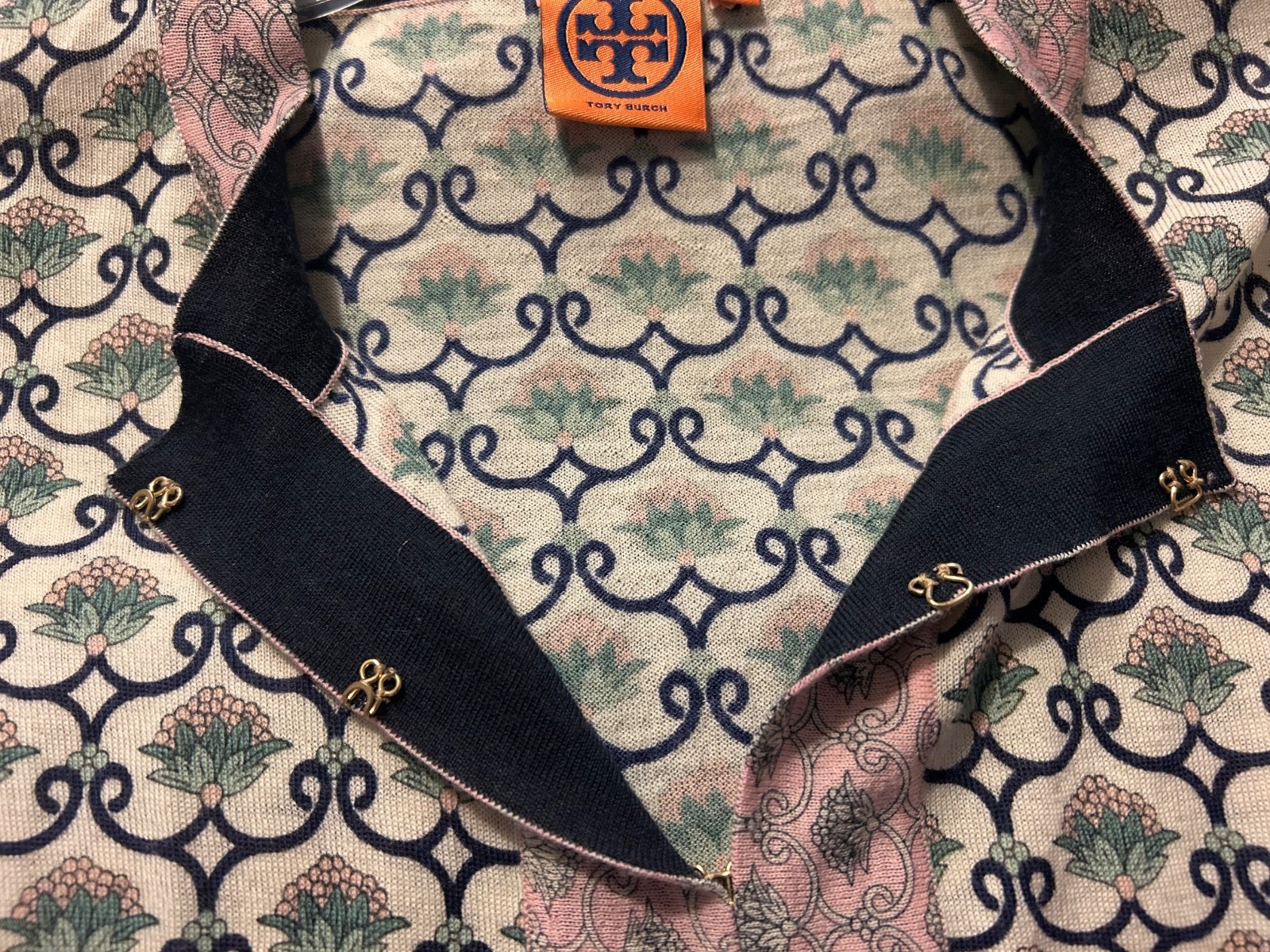 Tory Burch Lightweight 100% Wool Patterned Cardig… - image 7
