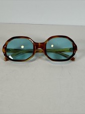 Vintage 60s Octagon Tortoise Shell Sunglasses Blue Shades Made Italy