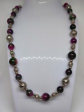 Kette Collier Unikat Handarbeit Achat Dunkelgrün Pink  Marmoriert 49 cm